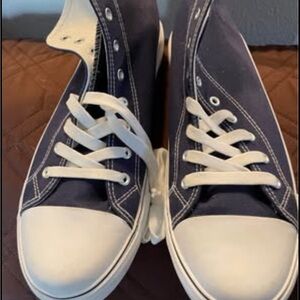 Navy Blue Canvas Hightop Sneakers with White Laces